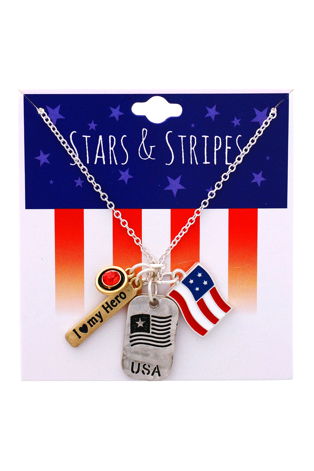 American Flag Tag Cluster Pendant USA Silver - Pack of 6