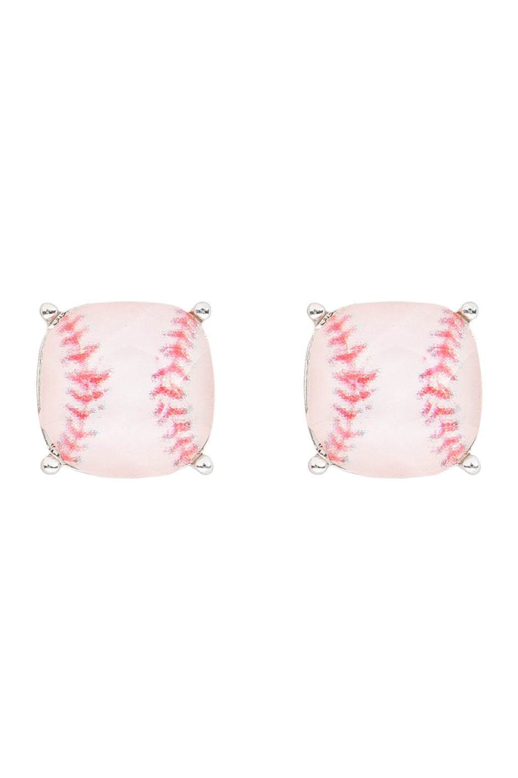 Sports Cushion Cut Baseball Stud Earrings White Silver - Pack of 6