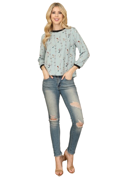 Light Blue Chain Printed Quarter Sleeve Top - Pack of 6