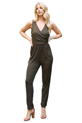 Coral Plus Size Sleeveless Elastic Waist Solid Jumpsuit - Pack of 6