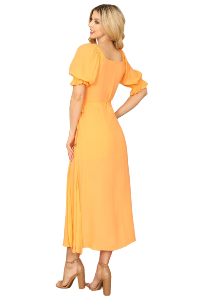 Tangerine Wrap Puff Sleeve Side Slit Solid Midi Dress -  Pack of 5