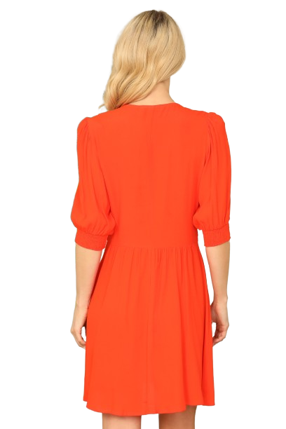 Orange Half Puff Sleeve Button Down Solid Dress -  Pack of 5