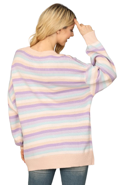 Apricot Multi Button Detail Stripe Knit Sweater  - Pack of 6