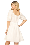 White Puff Sleeves Back Ribbon Cut Out Waist Solid Dress -  Pack of 6