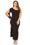 Plus Size Sleeveless Halter Neck Solid Maxi Dress with Side Pocket and Lace Detail Black - Pack of 6
