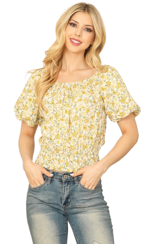 Ivory Multi Ruffle Detail Tie Front Cut Floral Top - Pack of 6