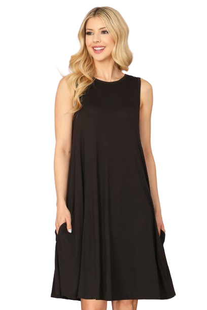 Black Sleeveless Solid Side Pocket Dress -  Pack of 4