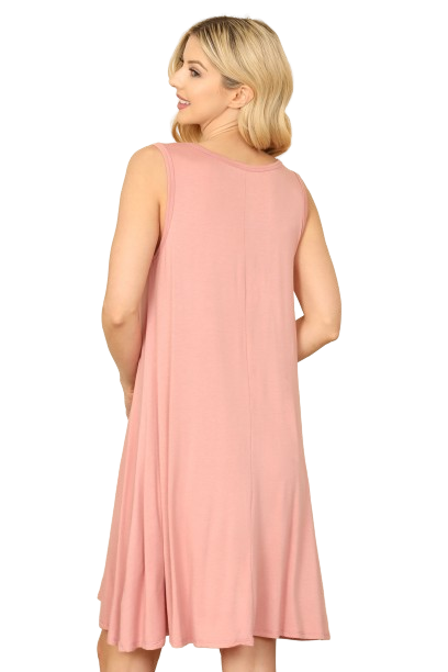 D. Pink Sleeveless Side Pocket Flowy Hem Solid Dress -  Pack of 4
