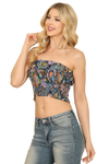 Taupe Charcoal Ruched Tie Detail Sleeveless Printed Crop Top - Pack of 5