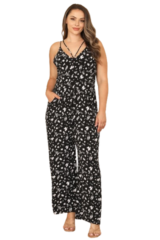 Grey Plus Size Spaghetti Strap Floral Jumpsuit - Pack of 6