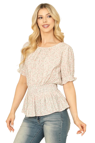 Ivory Pink Floral Print Knot Top - Pack of 6