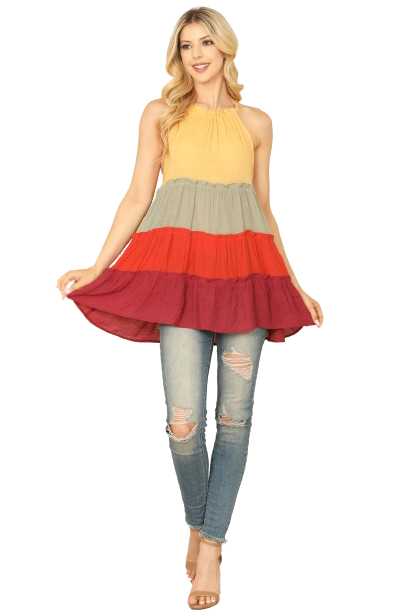 Mango Multi Halter Color Block Ruffle Tiered Top - Pack of 6