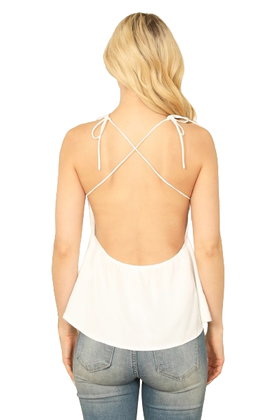 White Spaghetti Strap Cross Back Peplum Solid Top - Pack of 6