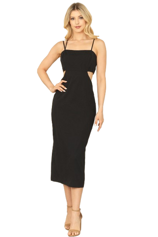 Black Ruffle Sleeveless Pleated Waist Solid Maxi Dress -  Pack of 4