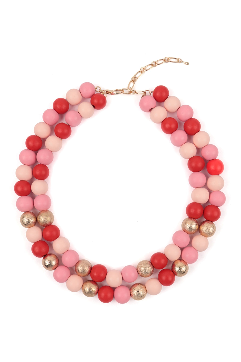 Wood, CCB 2 Line Beaded Necklace Pink Multicolor 1 - Pack of 6