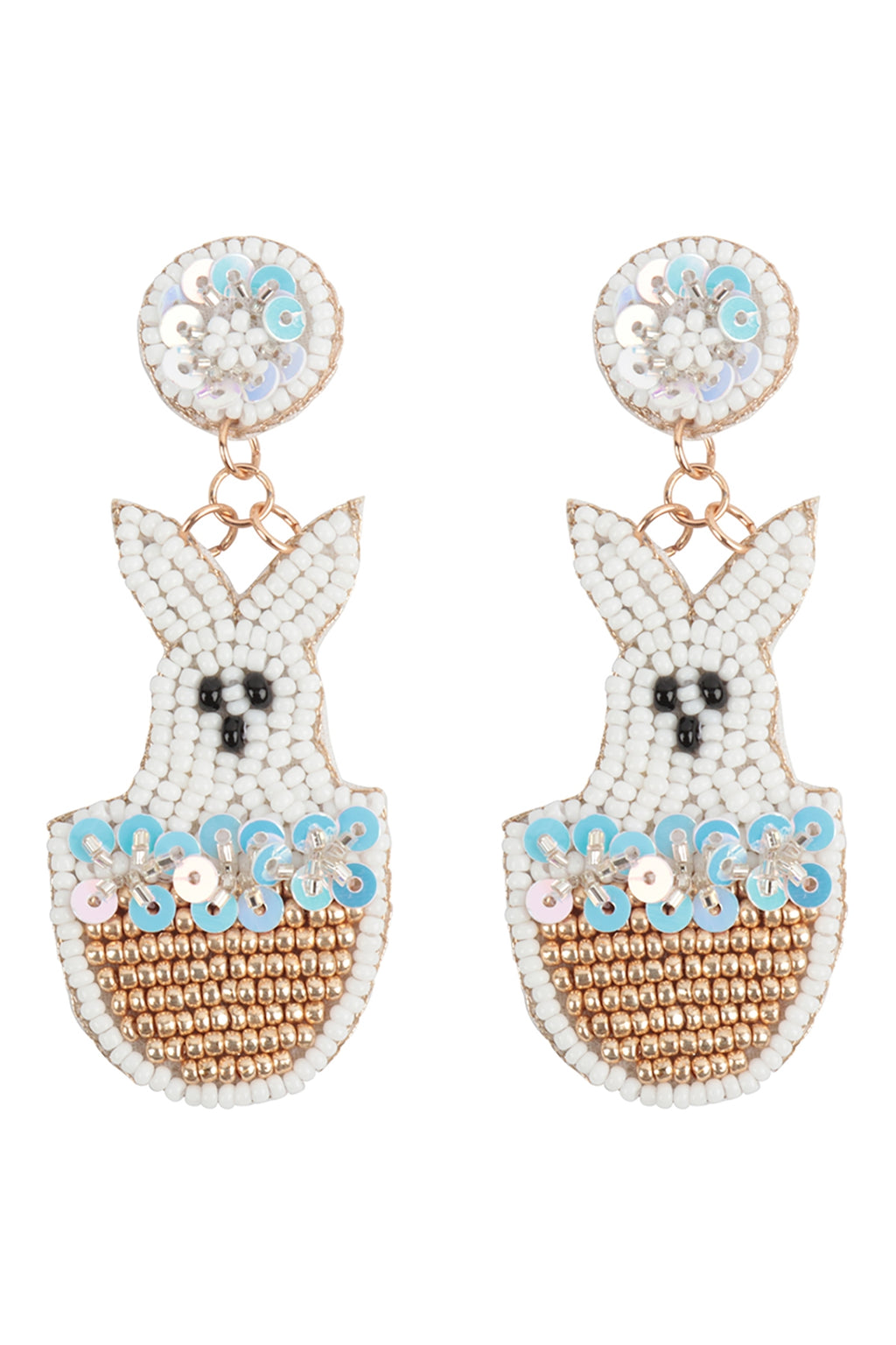Easter Rabbit Basket Seed Bead Drop Earrings White Multicolor - Pack of 6