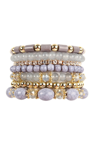Lavender Seven Lines Glass Beads Stretch Bracelet - Pack of 6
