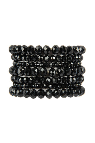 Mix Beads Wood CCB Stackable Versatile Charm Bracelet Set Black - Pack of 6