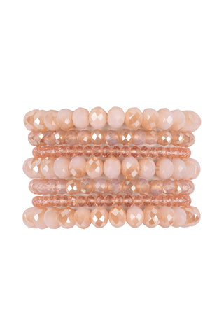 Nude Seven Lines Glass Beads Stretch Bracelet - Pack of 6