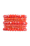 Red Seven Lines Glass Beads Stretch Bracelet - Pack of 6