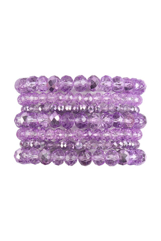 Lavender Seven Lines Glass Beads Stretch Bracelet - Pack of 6