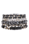 Black Hematite Seven Lines Glass Beads Stretch Bracelet - Pack of 6