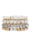 Nude Seven Lines Glass Beads Stretch Bracelet - Pack of 6
