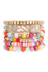 Charm Layered Wood, FIMO, Rondelle Mix Beads Stackable Bracelet Amazonite - Pack of 6