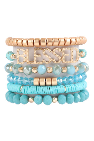 Charm Mix Beads Glass Tubular Layered Versatile Bracelet Set Turquoise - Pack of 6