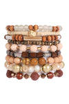 Charm Layered Wood, FIMO, Rondelle Mix Beads Stackable Bracelet Black - Pack of 6