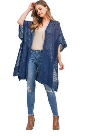 Knitted Solid Color with Pocket Kimono Navy - Pack of 6