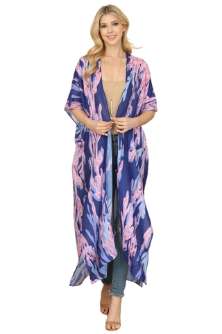 Tie Dye Boho Open Front Kimono Navy/Clay - Pack of 6