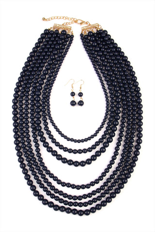 Black Teardrop Bubble Bib Necklace and Earring Set - Pack of 6