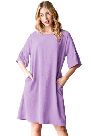 Plus Size Solid Dress with Ruffled and Side Pocket Dusty Pink - Pack of 6