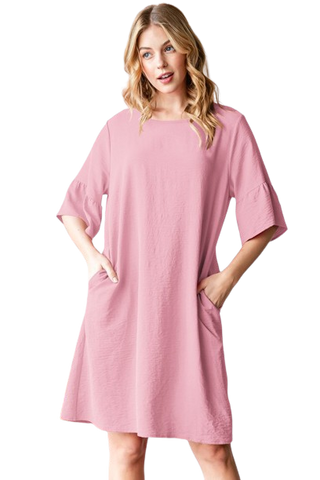 Plus Size Solid Dress with Ruffled and Side Pocket Dusty Pink - Pack of 6