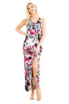 Sleeveless V Neck Floral Print Dress with Side Pocket Detail X Size Navy Neon Pink - Pack of 6