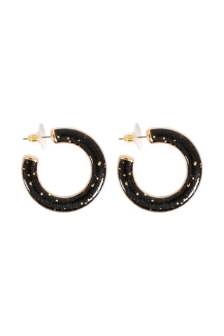 Gold Black Glitter Epoxy Stud Earrings - Pack of 6