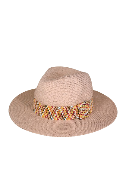 Multicolor Strawband Straw Hat Pink - Pack of 6