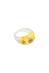Flower Seed Bead Stretch 3 Set Ring Yellow Orange - Pack of 6