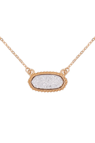Gray Druzy Oval Stone Pendant Necklace and Earring Set - Pack of 6