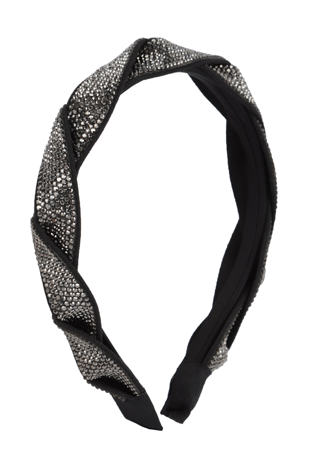 Shiny Rhinestone Braided Headband Black - Pack of 6