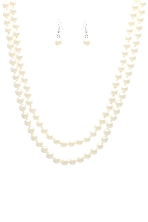 8mm Pearl Knotting Layered 48" Necklace And Earring Set Beige - Pack of 6