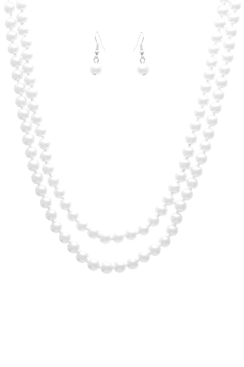 8mm Pearl Knotting Layered 48" Necklace And Earring Set White - Pack of 6