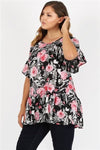 Plus Size 3/4 Bell Sleeve Boat Neck Floral Print Top Rose - Pack of 6