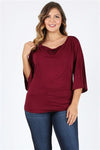 Plus Size 3/4 Sleeve Drawstring Top Eggplant - Pack of 6