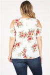 Plus Size Twist Knot Cold Shoulder Printed Top Ivory Coral - Pack of 6