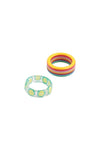 Wavy Resin Beaded Elastic Assorted 5 Pieces Ring Set Multicolor - Pack of 6