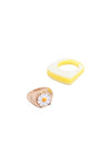 Epoxy Color Daisy Metal Ring Gold Black - Pack of 6