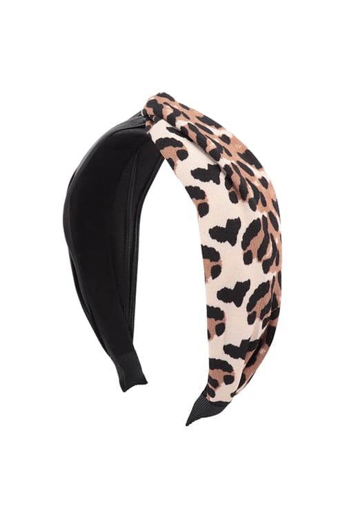 Knotted Two Tone Leopard PU Head Band Head Accessories Brown - Pack of 6