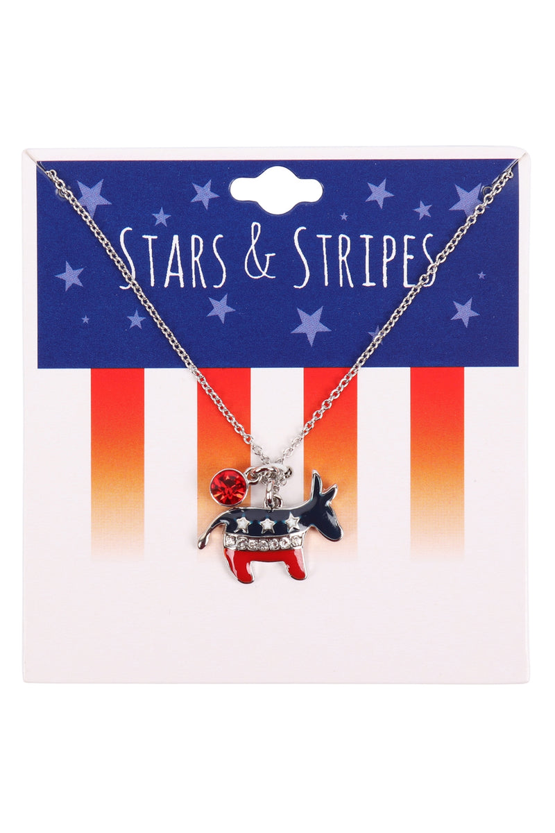 USA Flag Democrats Donkey Necklace Silver - Pack of 6